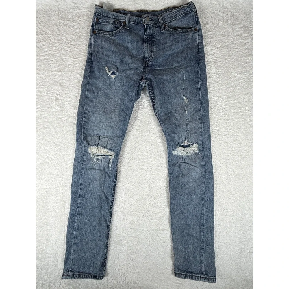 Levi's 510 Skinny Mens 32/32 Blue Stretch Distressed Ripped Denim Jeans